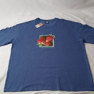 Stussy Blue Tee with Strawberry Graphic